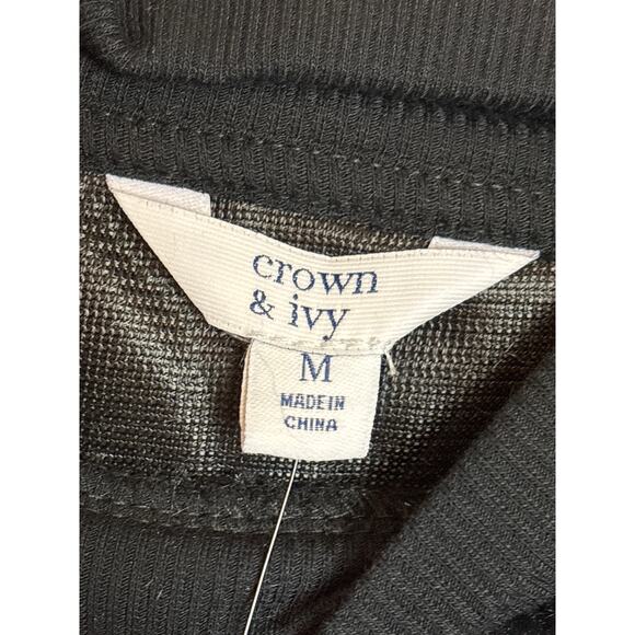 Crown & Ivy Women’s Medium Black Fuzzy Knit Ribbed Crewneck Pullover Sweater NWT - Picture 3 of 6